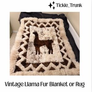 Vintage Llama Fur Throw Blanket - Cream and Dark Brown